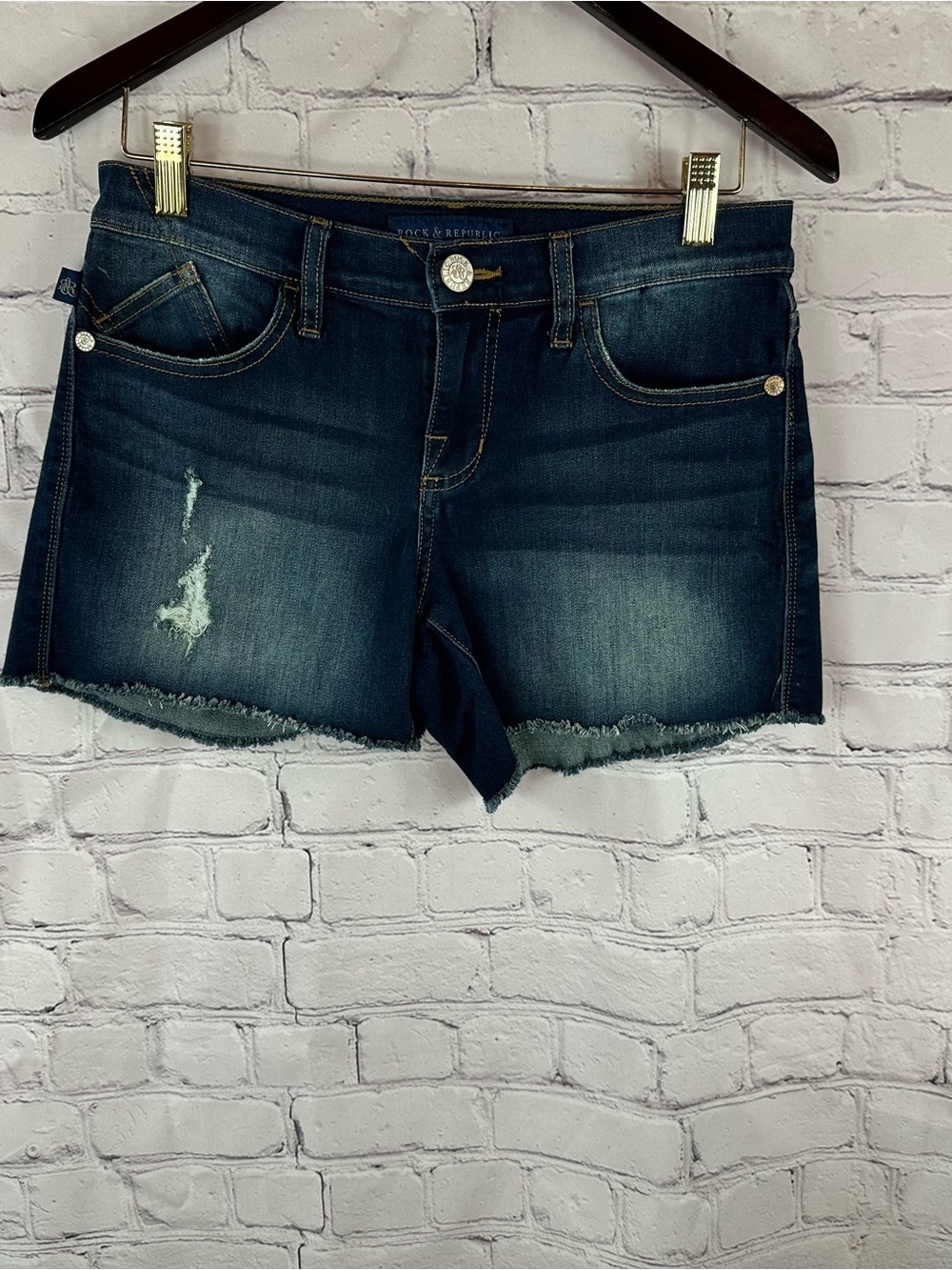 Rock & Republic Hula Dark Wash Denim Cutoff Shorts women 4 boho festival summer
